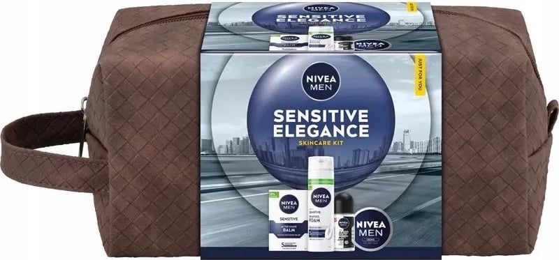 Set për meshkuj Nivea Sensitive Elegance me 4 produkte dhe çantë
