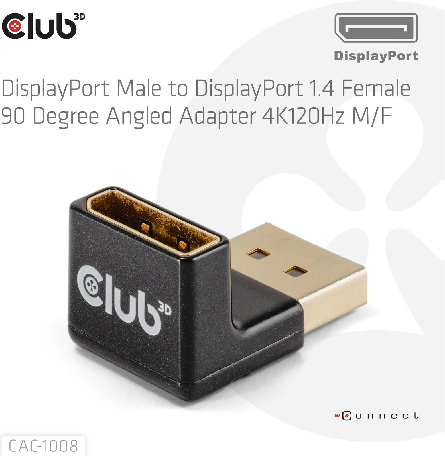 Adapter DisplayPort Club3D 1.4, 90 shkallë, 4K@120Hz, zi