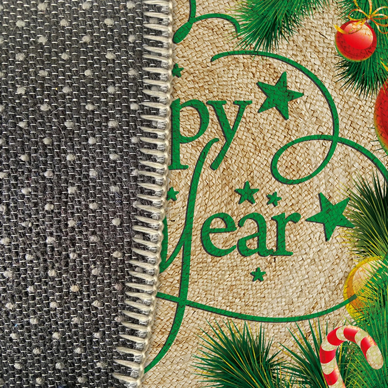 Qilim dekorativ, shumëngjyrësh, temë festive 'Happy New Year', Woobtny0509, 50x50cm