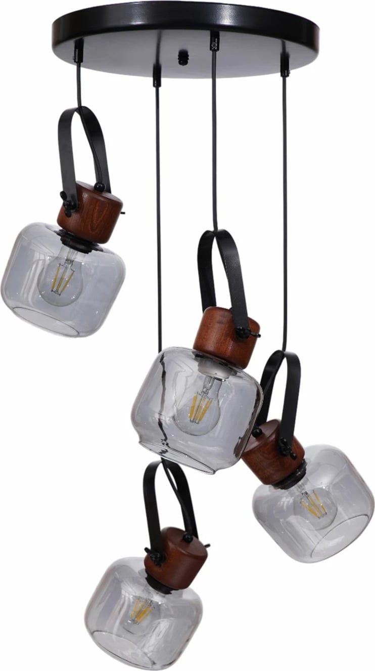 Llambë tavani Opviq, 9067-4, metal, xham, gri, arre, e zezë