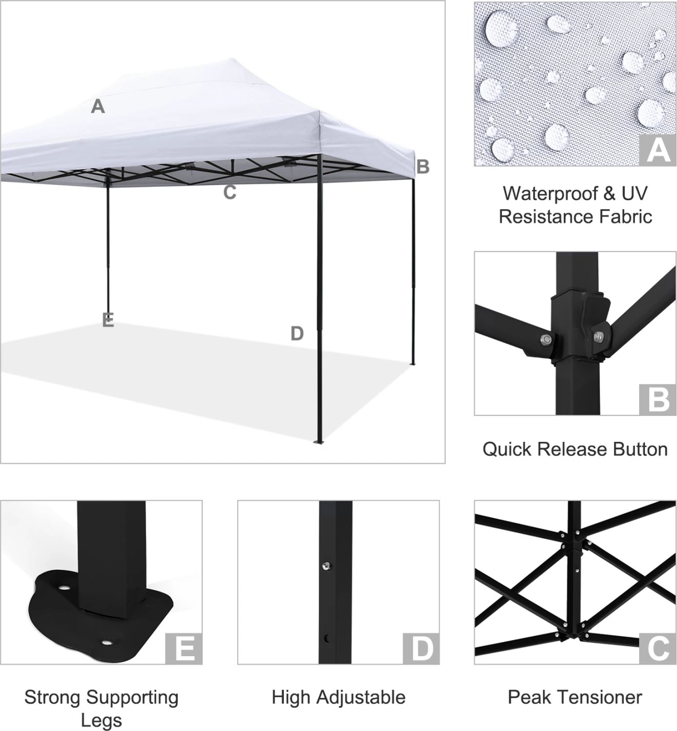 Tendë e palosshme GAZEBO MATTHEW FH6311, kornizë metalike e zezë, hije e bardhë, 3x4.5x3.10Hm