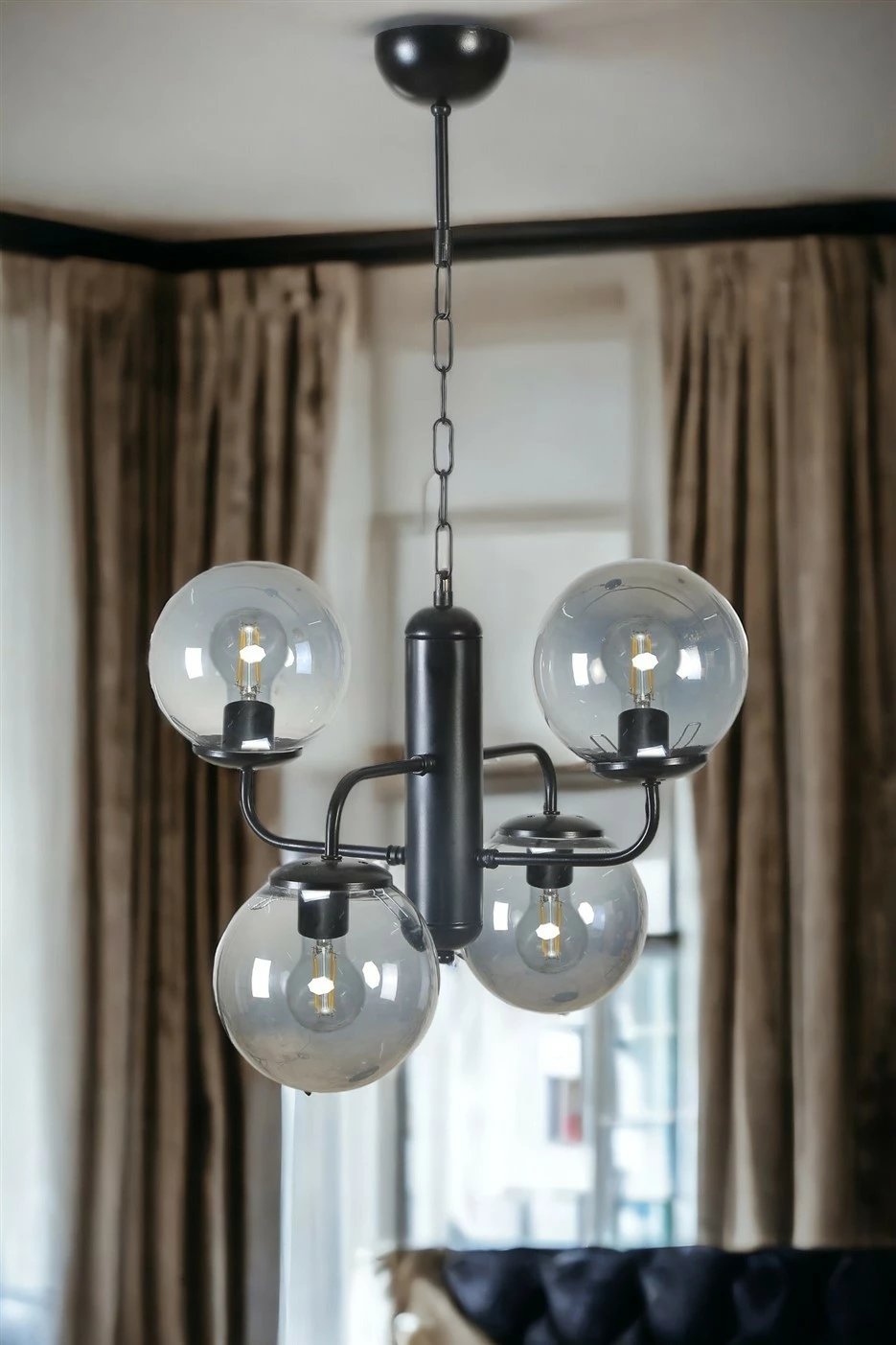 Llambë tavani Opviq, 8788-1, metal e xham, ngjyrë e zezë dhe fume