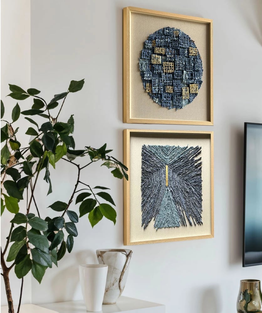 Pikturë dekorative Azure World, letër, xham, bezhë-blu-natyrale, 80x80x4cm