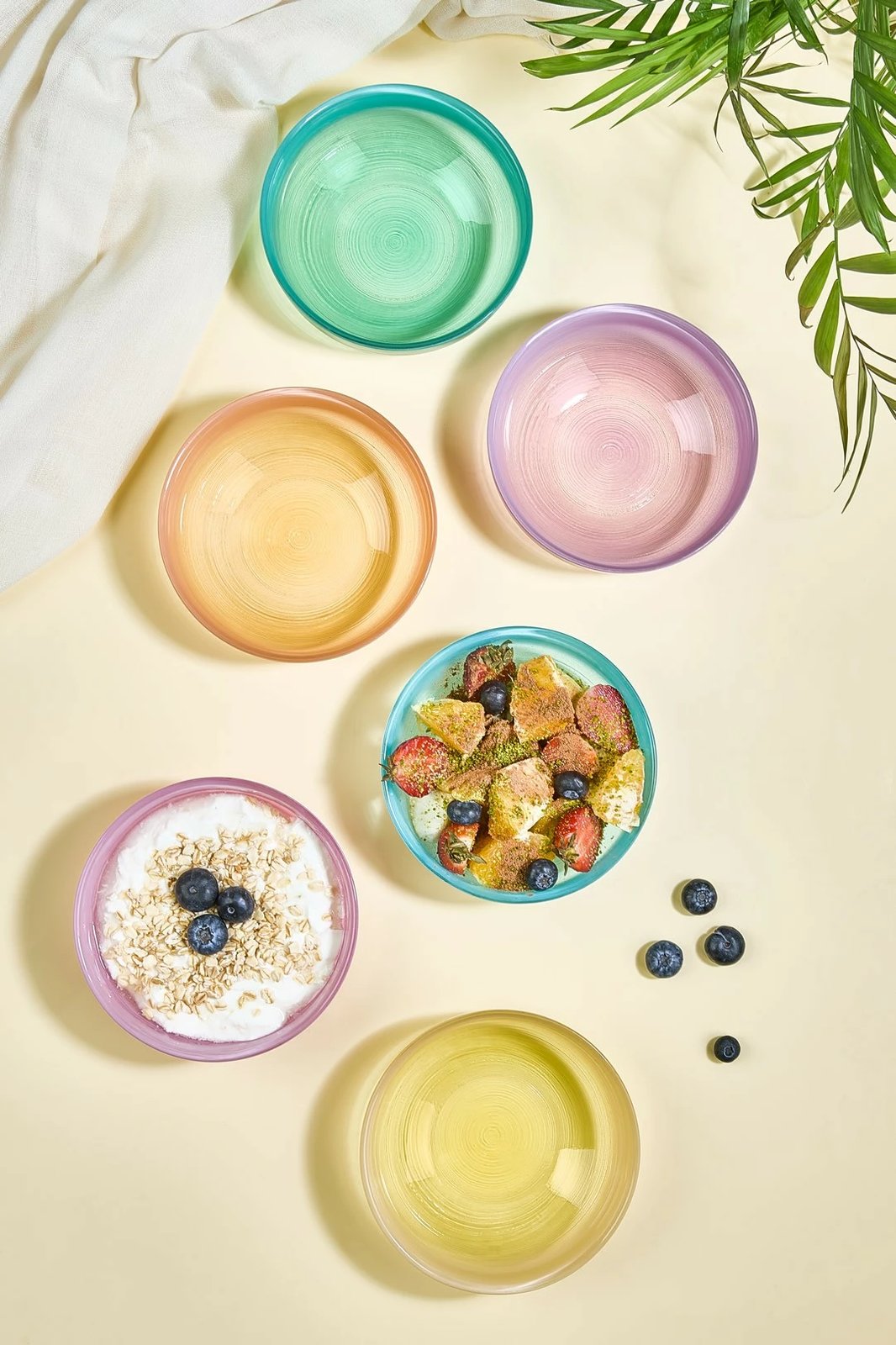 Set pjatash të thella prej qelqi, shumëngjyrëshe, 6 copë, Hermia