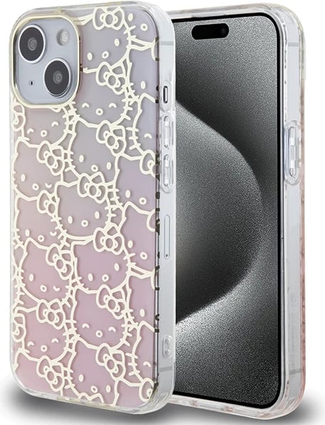 Mbështjellës Hello Kitty IML Gradient Electrop Crowded Kitty Head për iPhone 15, rozë