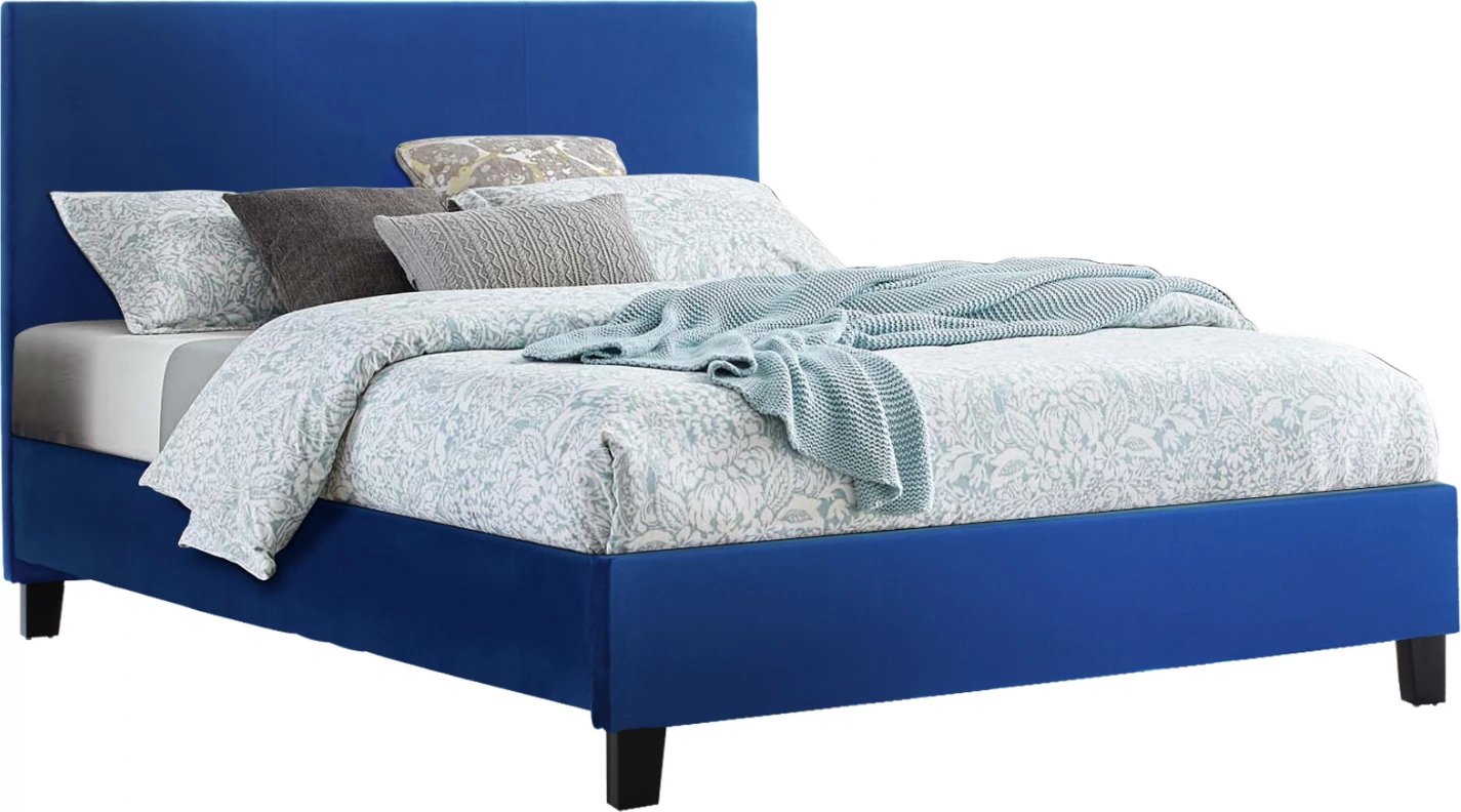 Krevat blu kadife BECCA FH553.18 për dyshek 150x200 cm