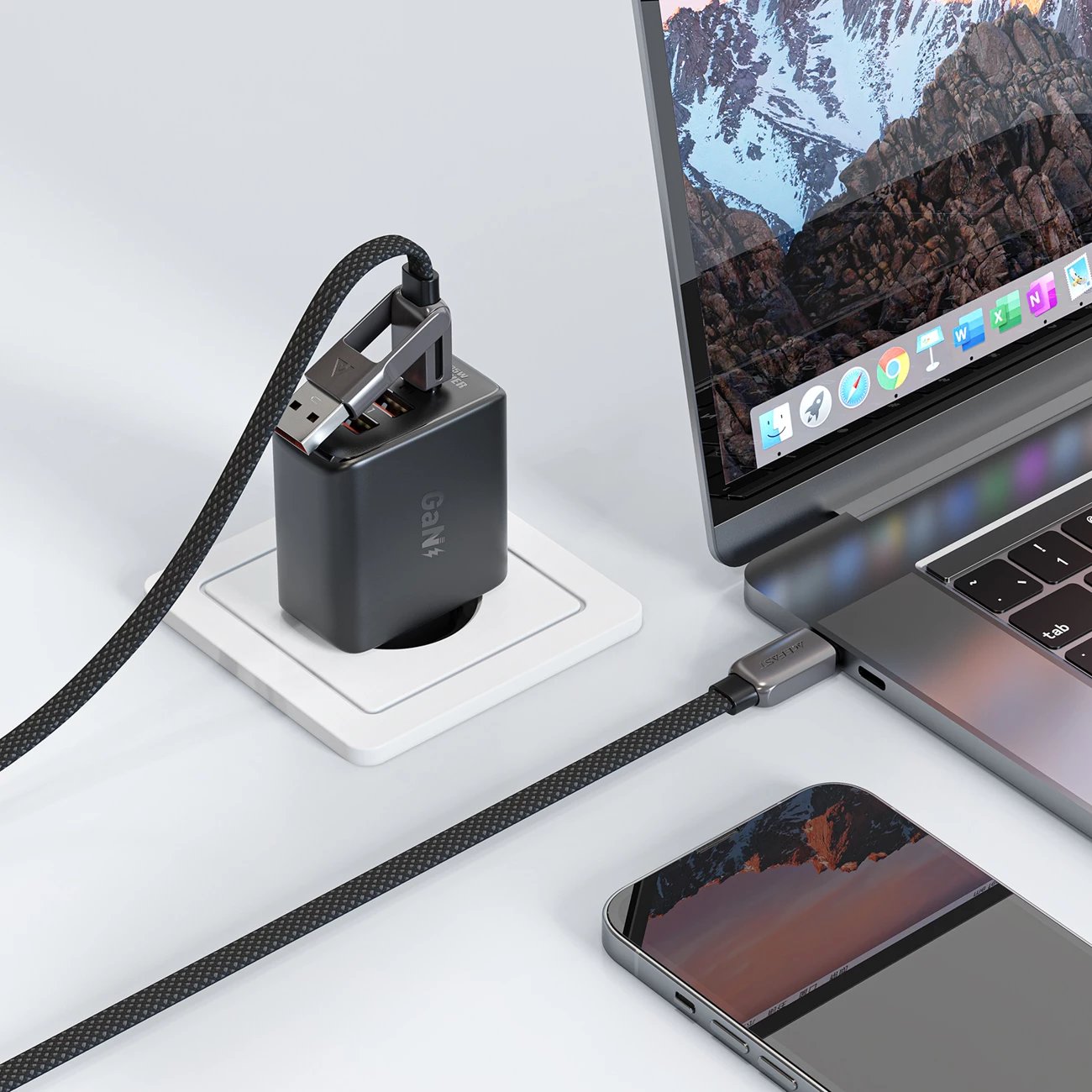 Kabllo Acefast C13-04 USB-C në USB-A/USB-C, 1.2m, 480Mb/s, 3A, e zezë