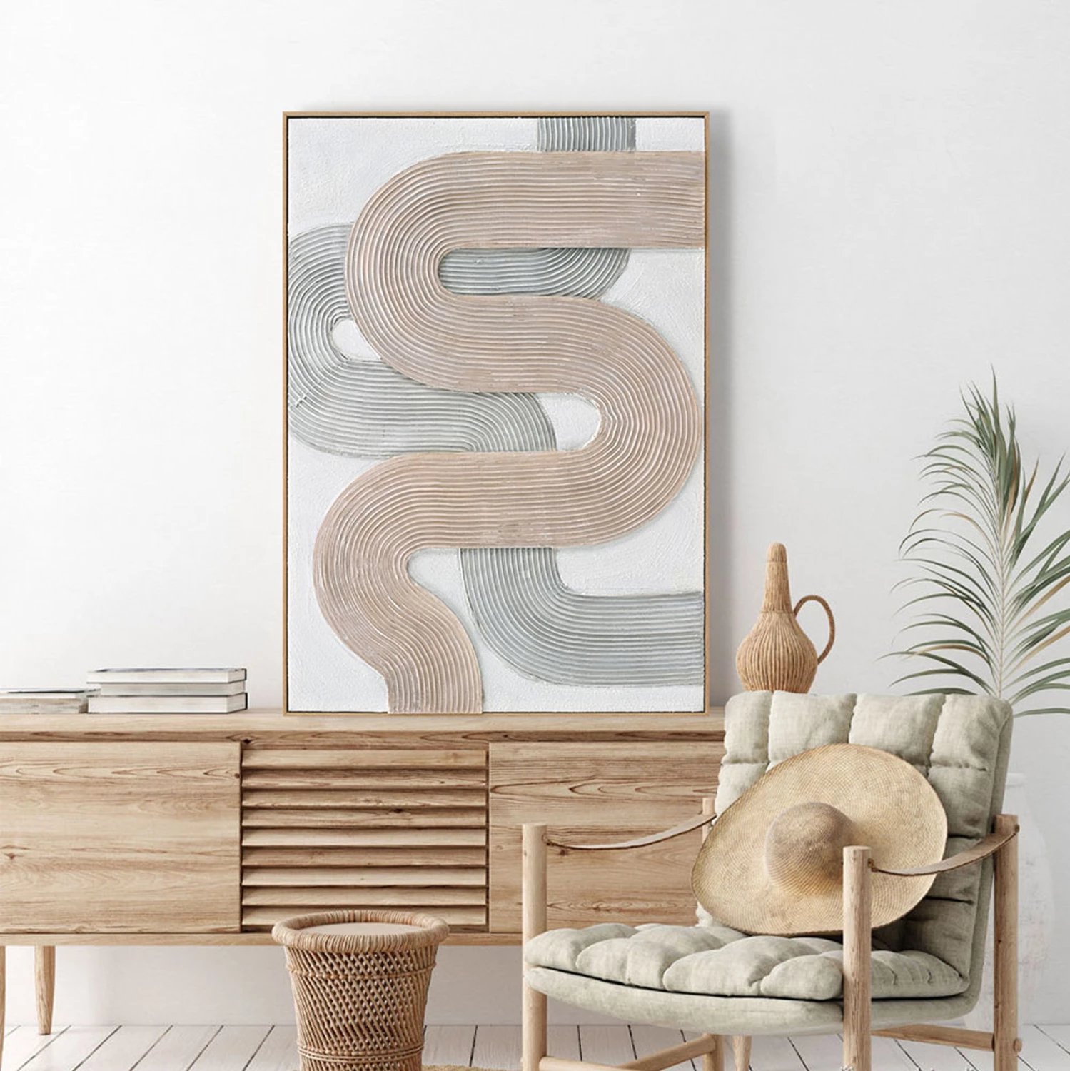 Pikturë muri 3D FH4557 me kornizë PS ngjyrë bezhë, forma të lakuara, 72x5x102H cm