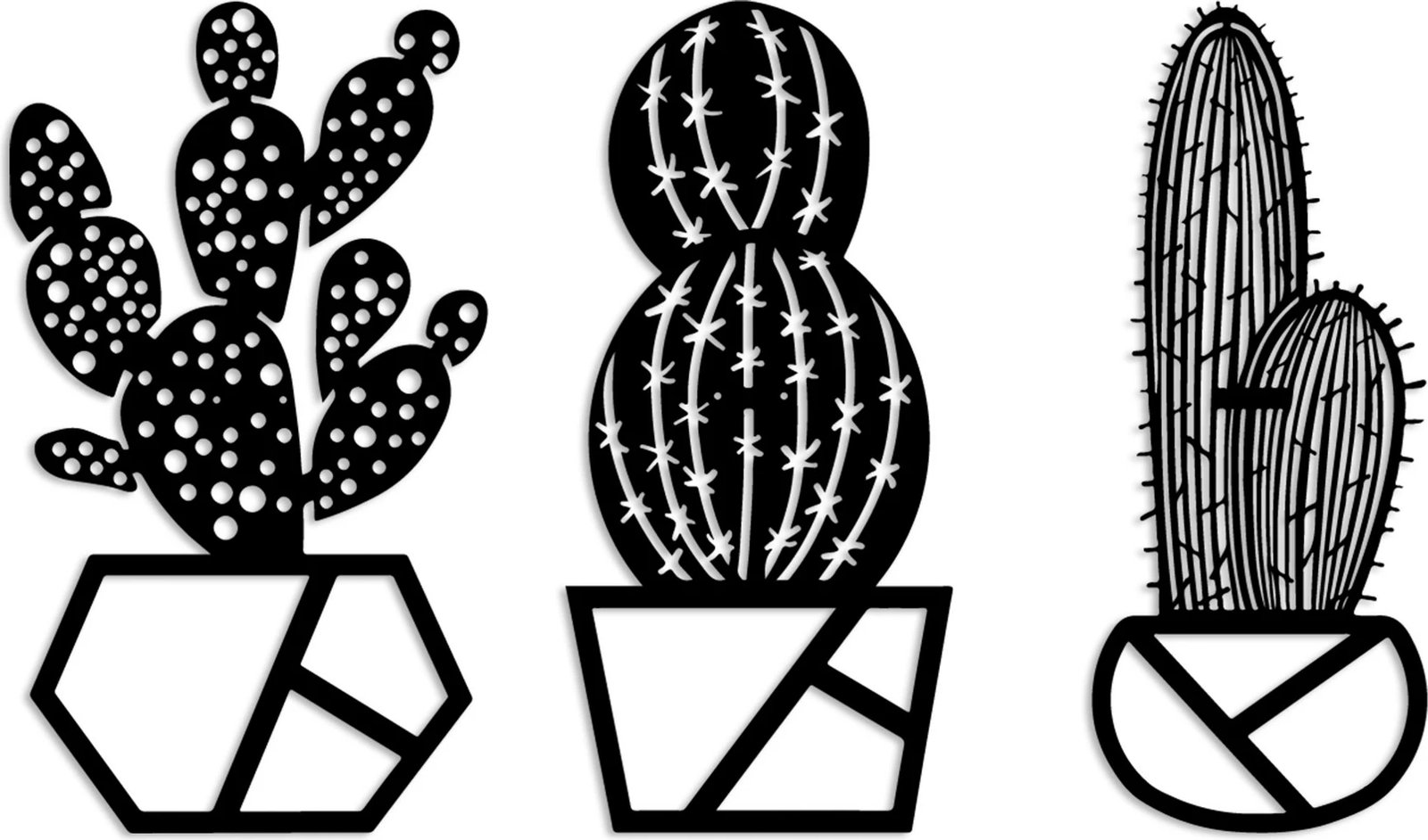 Aksesor dekorativ metalik për mur, Wallity, Cactus-1, set prej 3 copash