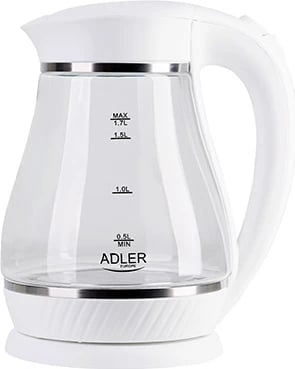 Çajnik elektrik, Adler AD 1274, 1.7L, 2200W, xhami, ndriçim LED, i bardhë