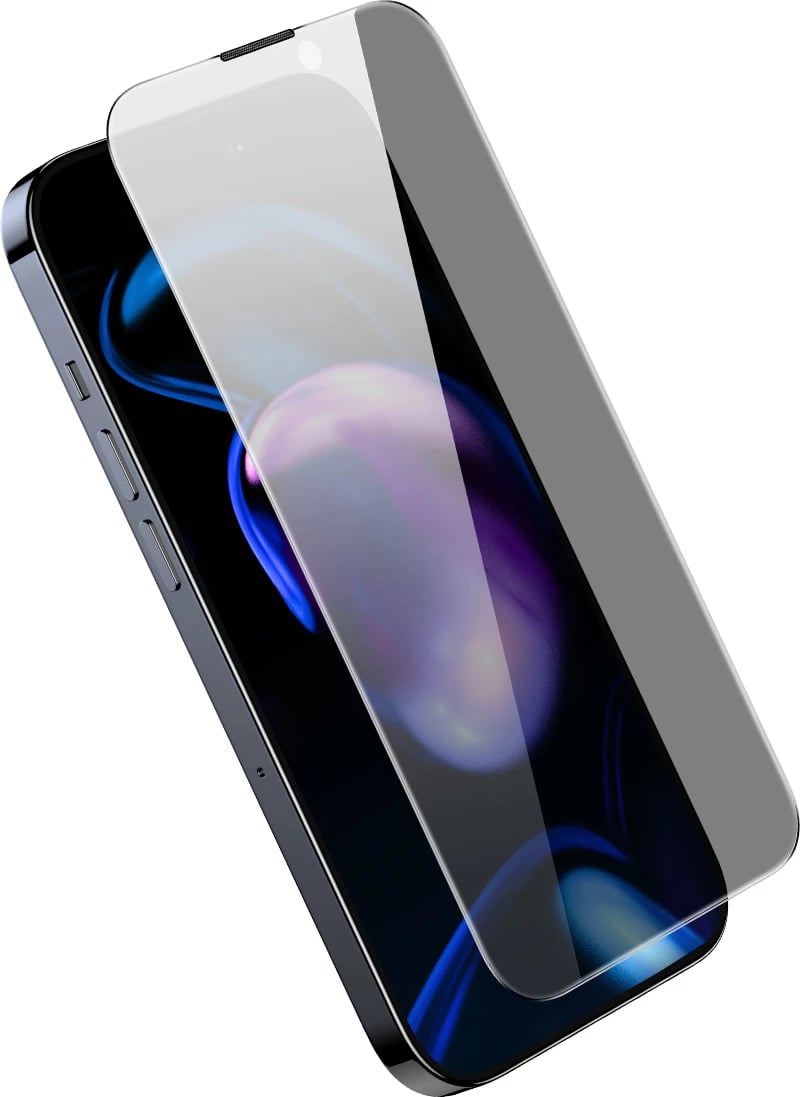 Mbështjellës xhami i temperuar Baseus për iPhone 14 Pro, 0.3mm, Anti Spy, Transparent, me kornizë montimi