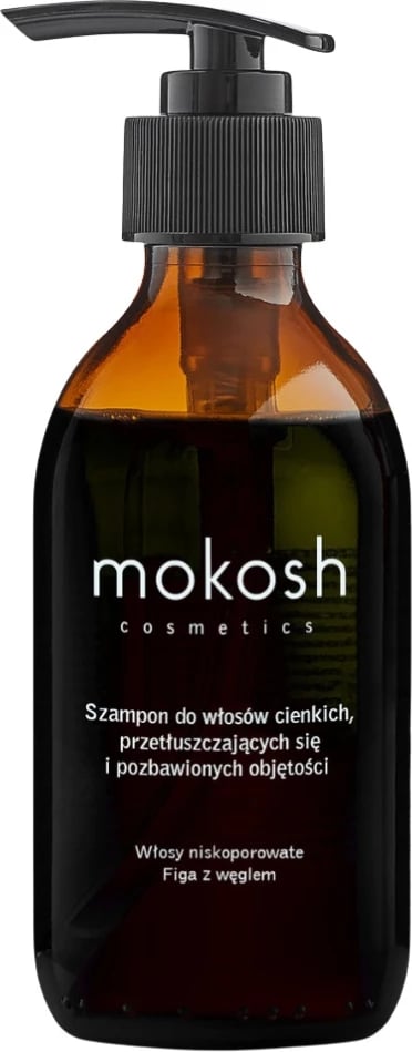 Shampon për femra Mokosh për flokë të holla, të yndyrshme dhe pa volum me fik dhe qymyr, 200ml