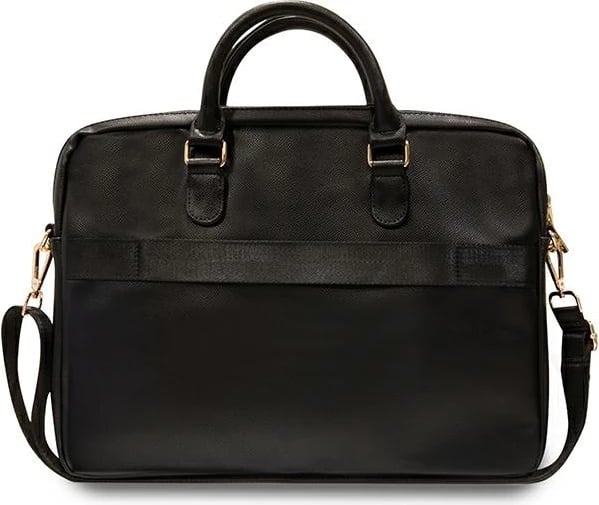 Çantë laptopi Guess ZIP Leather Triangle, 16", lëkurë ekologjike, e zezë