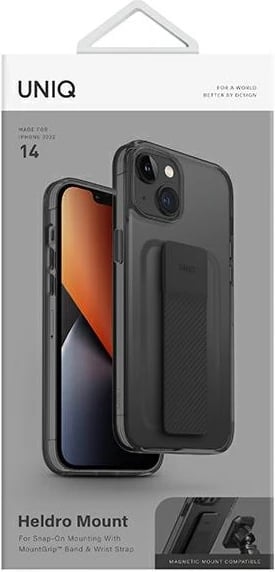 Mbështjellës UNIQ Heldro Mount për iPhone 14, me rrip FlexGrip, i zi