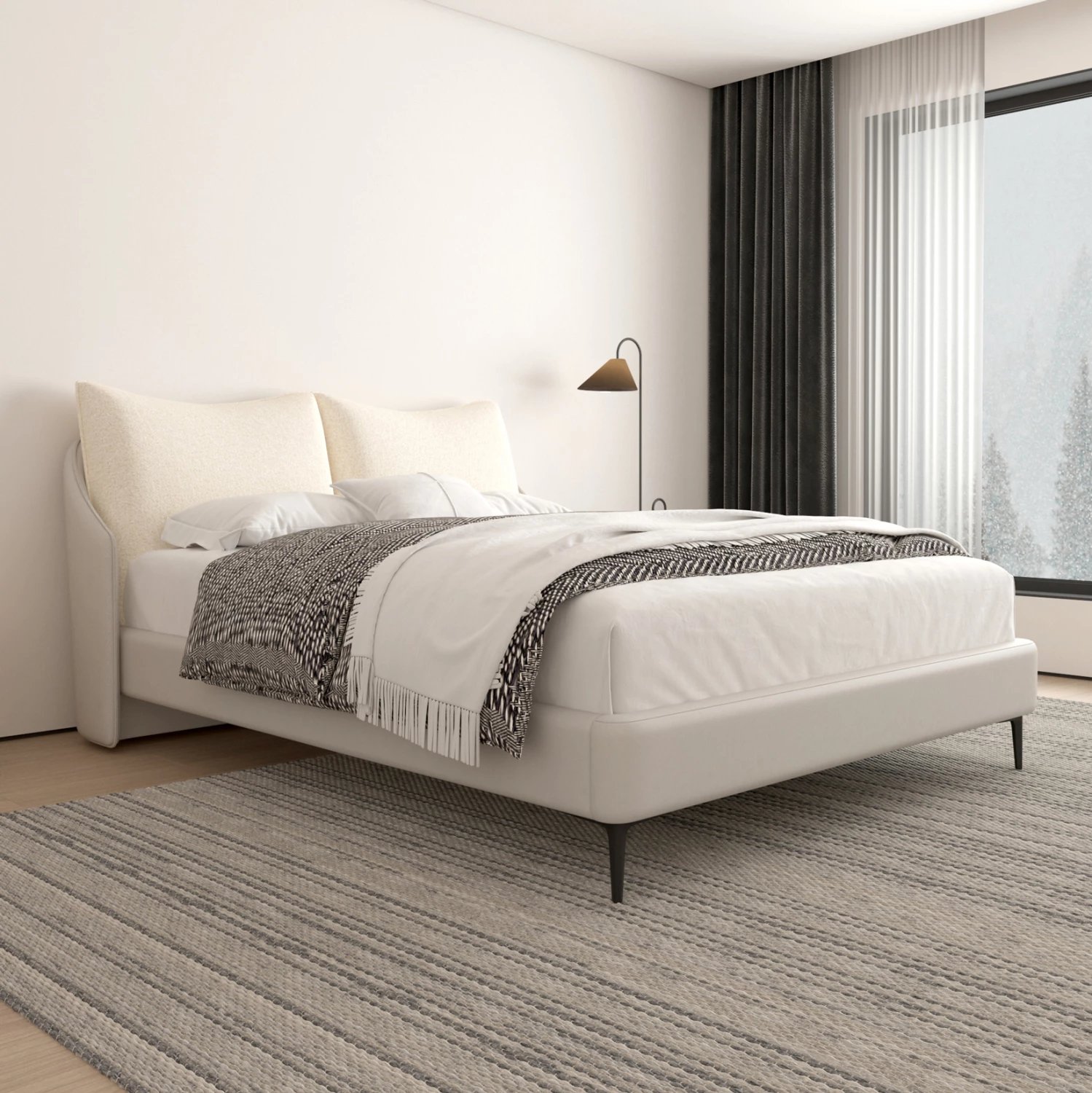 Krevat dopio Brittania, material stof & PVC, bezhë, për dyshek 160x200cm