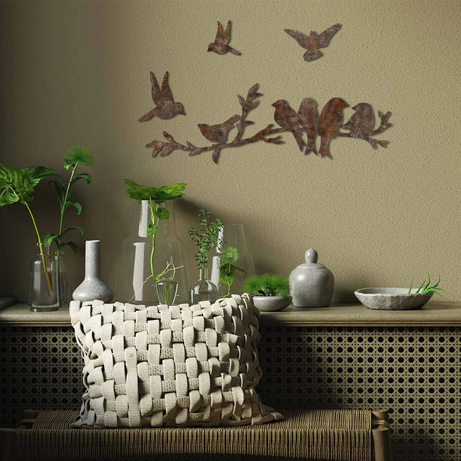 Aksesor metalik dekorativ për mur, Wallity, zogj të ndryshkur 2