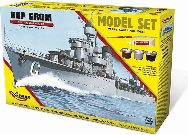 Set model anije Mirage ORP Grom wz.38, 1:400, me ngjyra dhe ngjitës