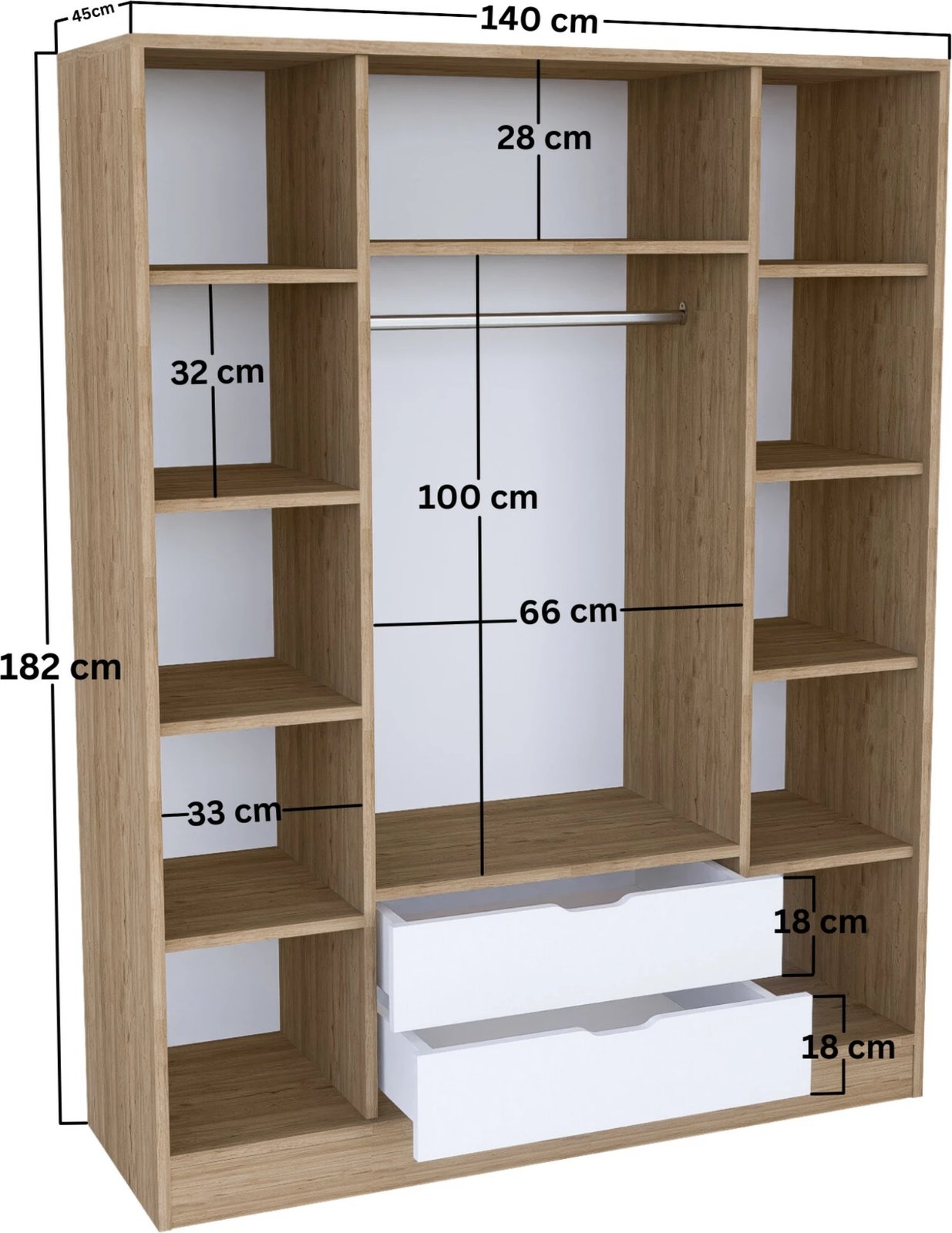 Dollap rrobash Skye Decor, Nisan 1600-018, ngjyrë arrë e çelët dhe e bardhë