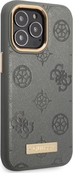 Mbështjellës Guess Peony Logo Plate për iPhone 13/13 Pro 6.1", MagSafe, Gri
