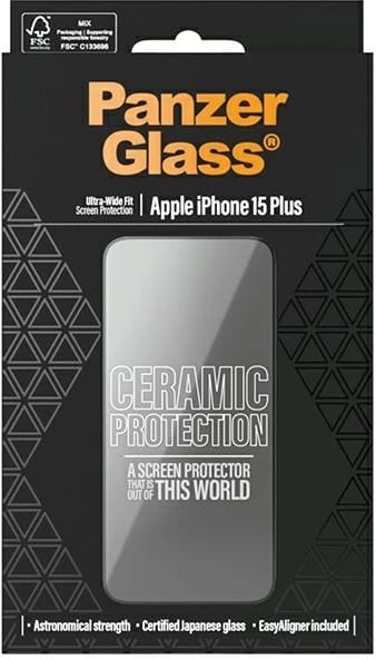 Mbrojtës ekrani qelq-keramik PanzerGlass për iPhone 15 Plus me kornizë pozicionimi