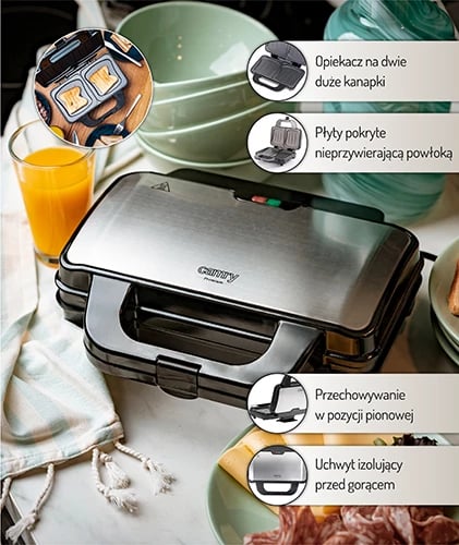 Toster sanduiçesh, Adler, CR 3054, 2 sanduiçe, 900W/1300W, pllaka jo ngjitëse, XL, 28.5x15.2 cm