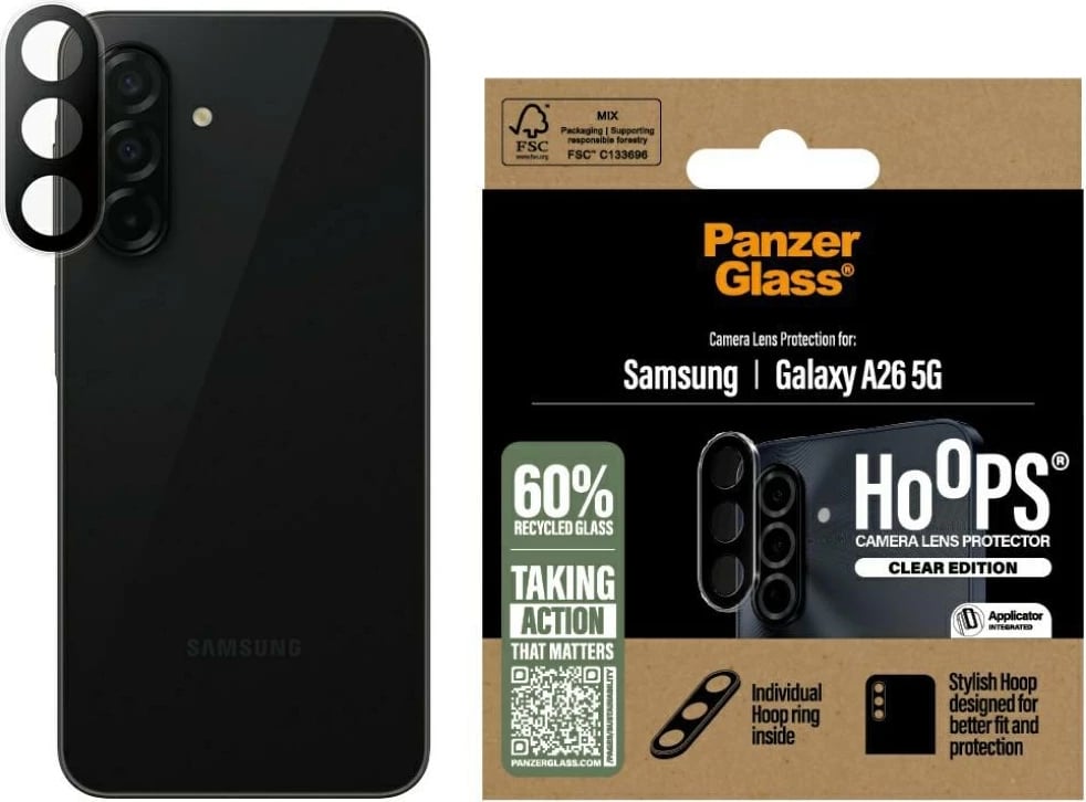 Mbrojtës kamere PanzerGlass Hoops për Samsung Galaxy A26 5G, xham i temperuar, Transparent