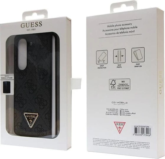Mbështjellës Guess Leather 4G Diamond Triangle për Samsung Galaxy Z Fold 5, i zi