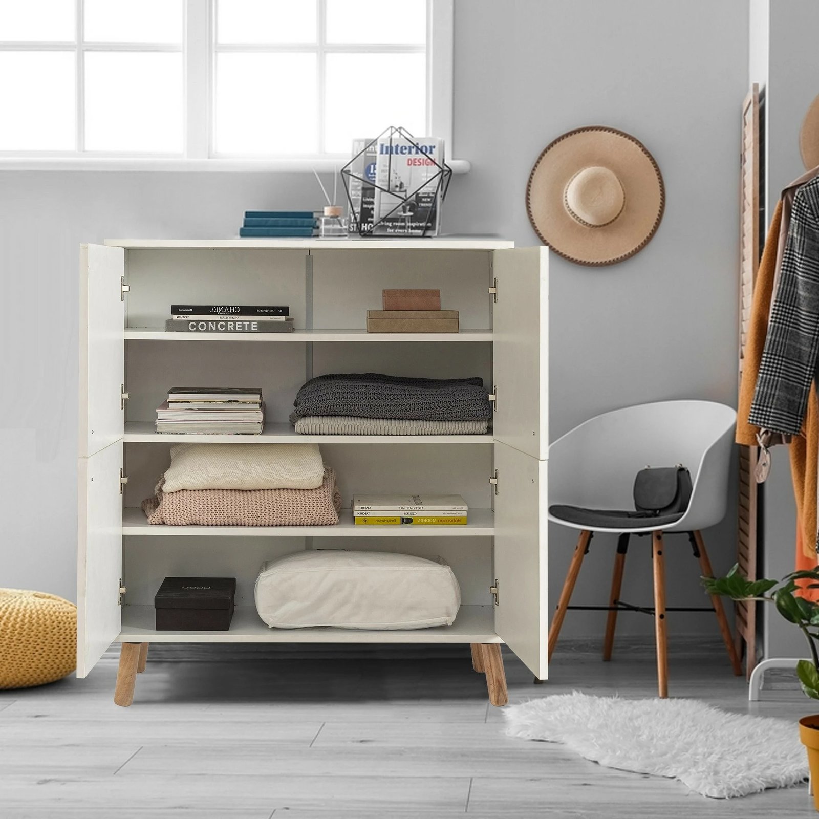 Dollap multifunksional Skye Decor, Multilüx Daisy, i bardhë, lejla, 95x111x36cm