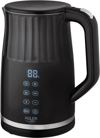 Çajnik elektrik, Adler, AD 1350, 1.7L, kontroll temperature 40–100°C, ekran LED, Warm 2 orë, i zi