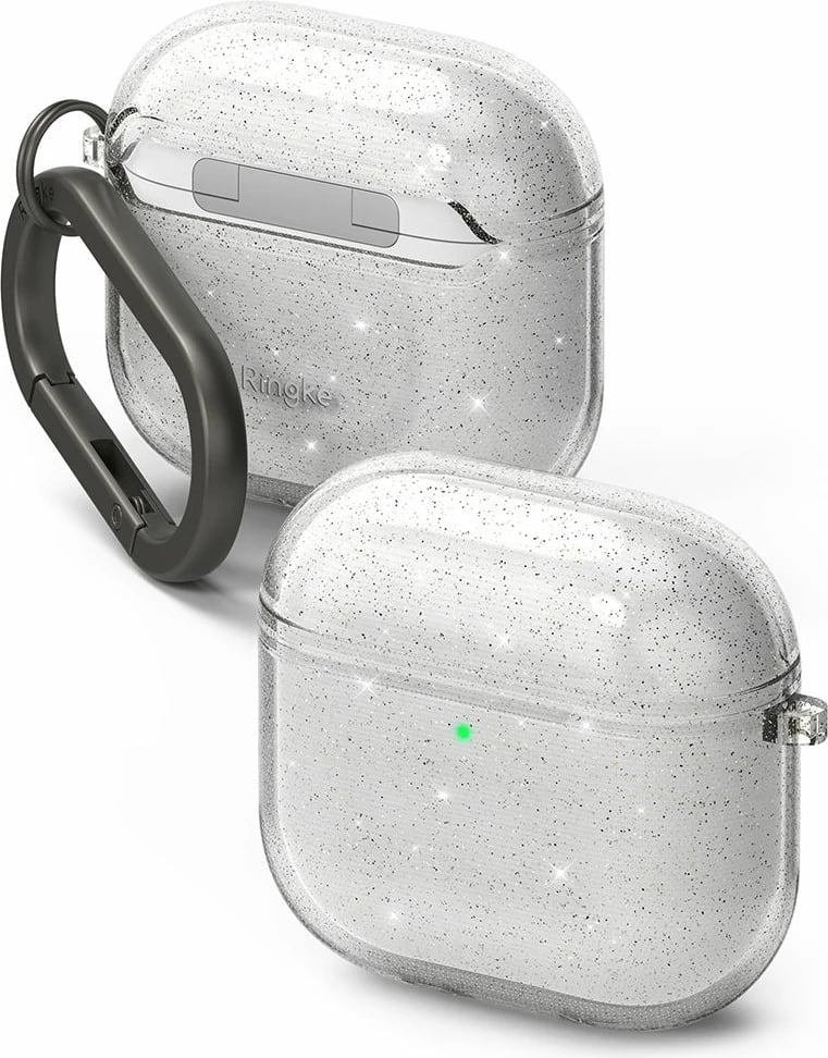 Mbështjellës Ringke Air për Apple AirPods 4, Transparent Glitter, me karabiner