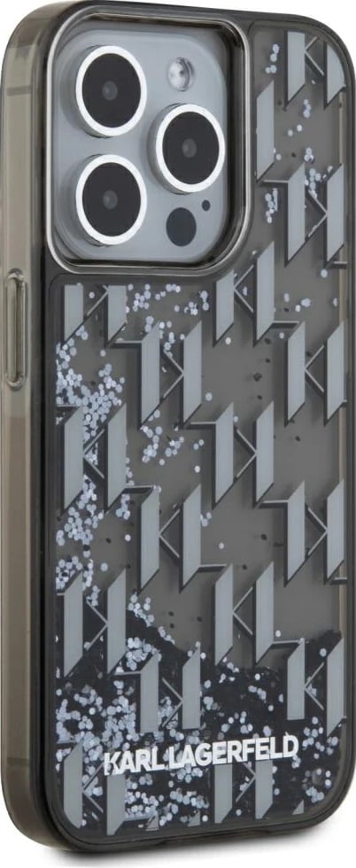 Mbështjellës Karl Lagerfeld Liquide Glitter Monogram Gradient për iPhone 15 Pro Max, i zi