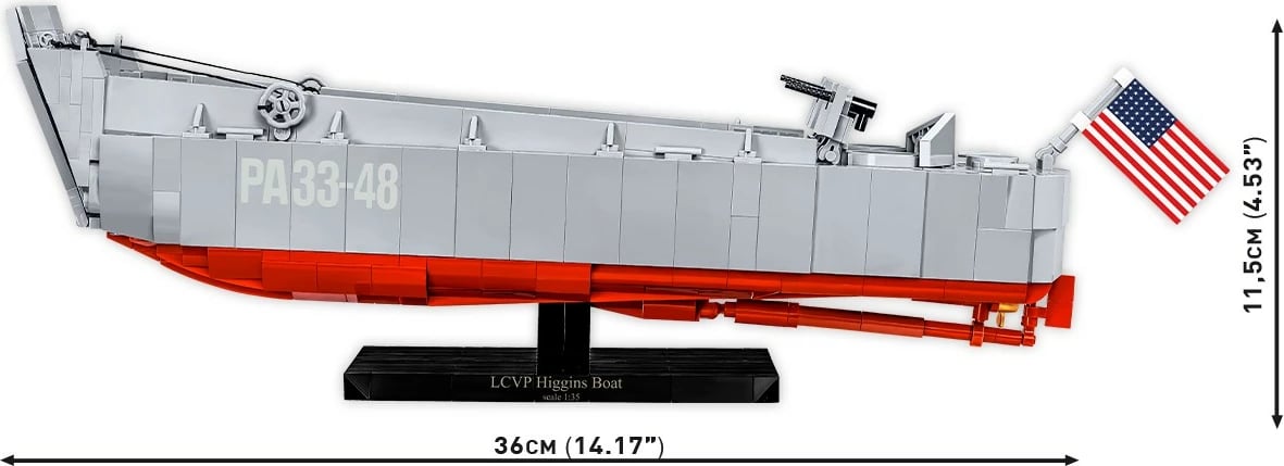 Set lodrash ndërtimi Cobi Klocki LCVP Higgins Boat, 715 pjesë, me 2 figurina, Gri