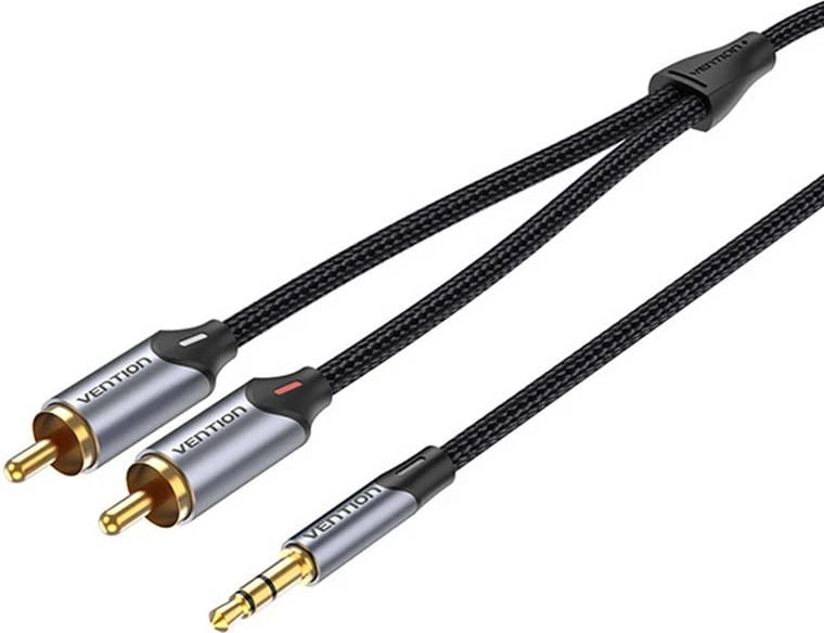 Kabllo audio Vention BCNBF, 2xRCA në 3.5mm, 1m, Gri
