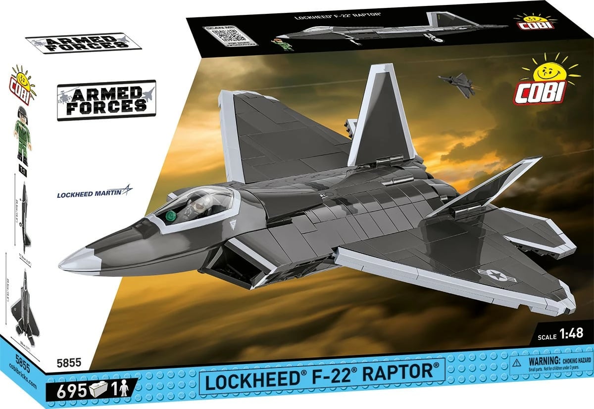 Set lodrash ndërtimi Cobi Klocki Armed Forces Lockheed F-22 Raptor, 695 pjesë, gri/zezë
