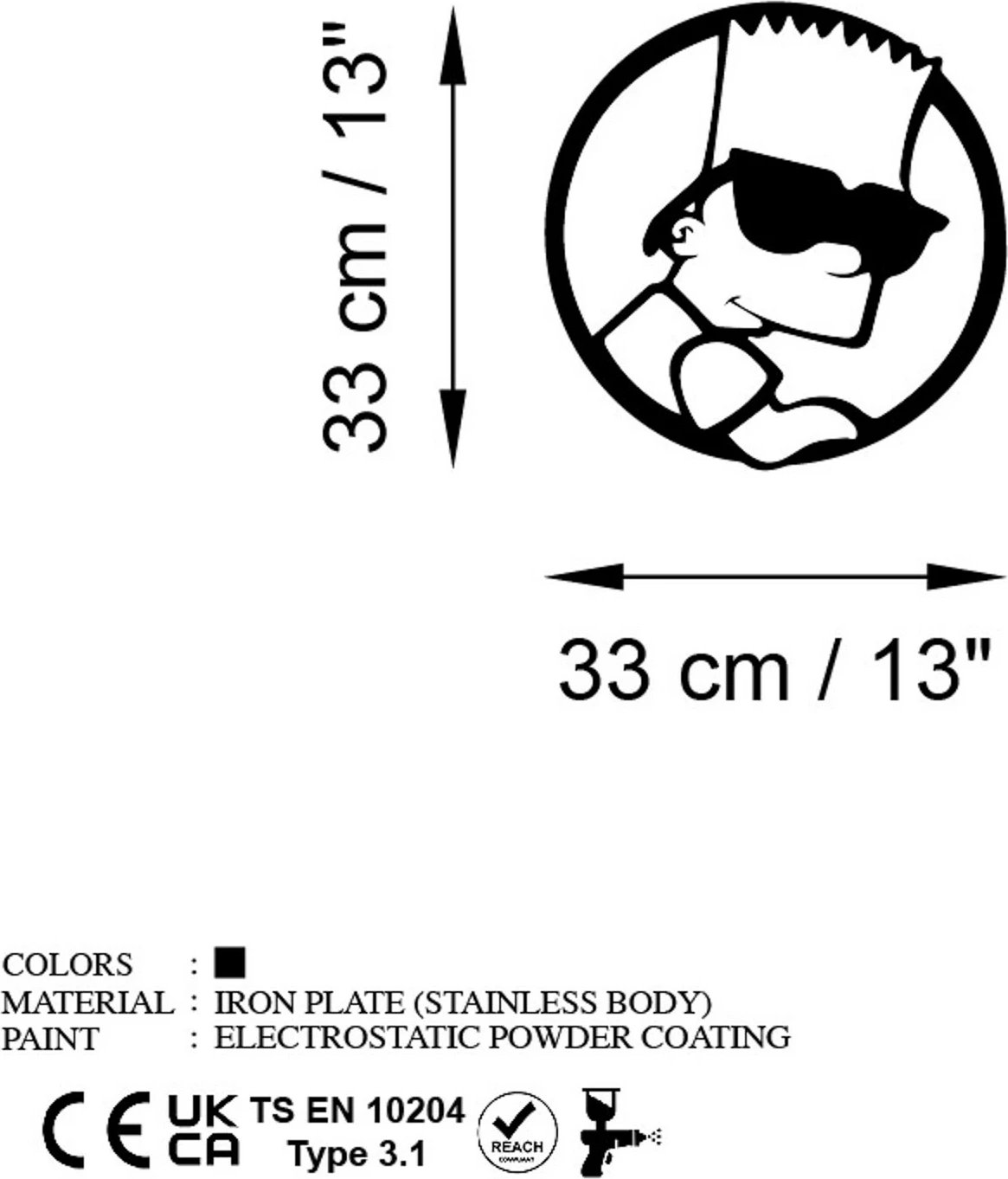 Aksesor dekorativ metalik për mur, Wallity Sımpson 4, ngjyrë e zezë, 33x33cm