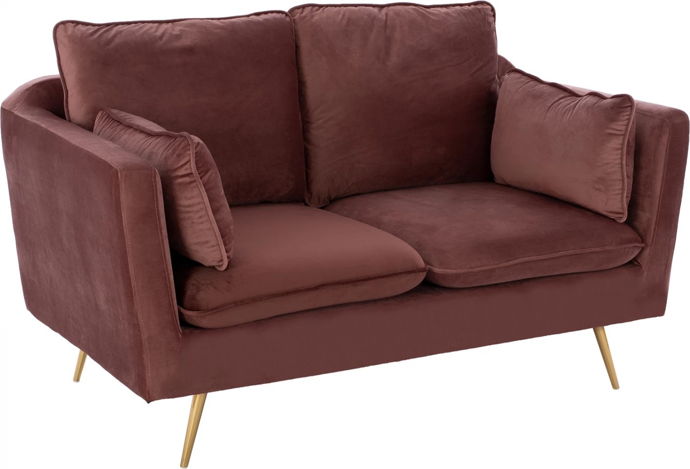 Divan dy vendësh kadife, ngjyrë rozë e pluhurosur, këmbë metali të arta, FH3136.22, 152x84x95 cm