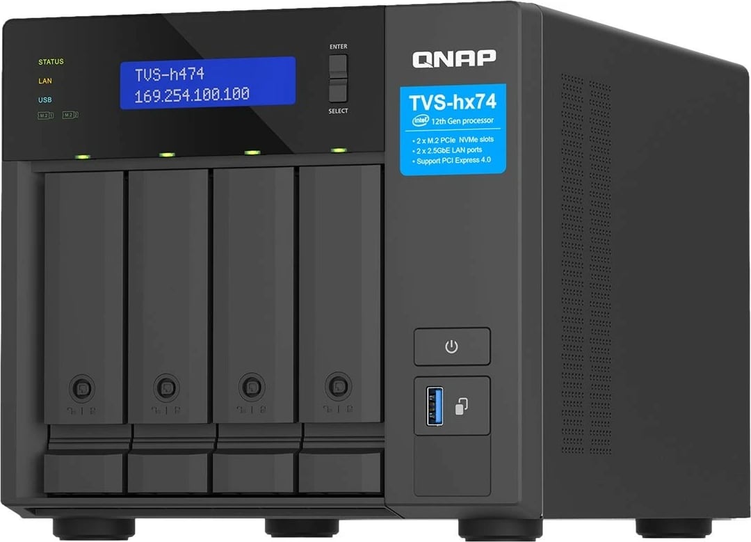 NAS QNAP TVS-H474-PT-8G, Intel Pentium Gold G7400, 8GB RAM, 4-bay, e zezë