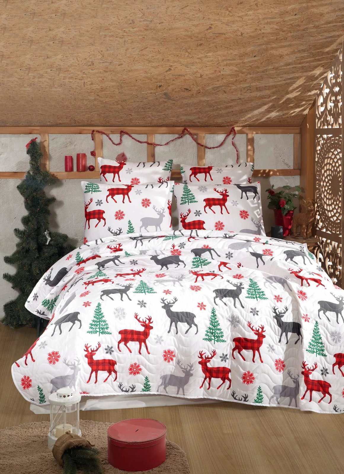 Set mbulesë krevati e qepur, king size, L'Essentiel Linge de Maison, geyik, e bardhë