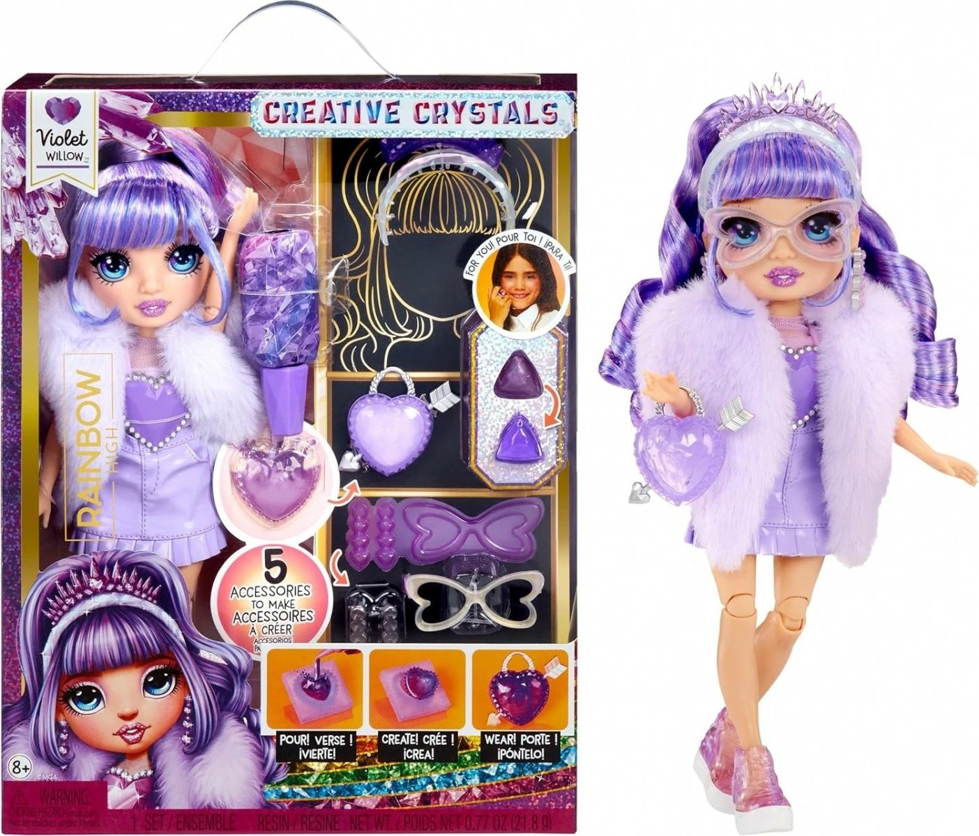 Set lodër Rainbow High Creative Crystals, Violet, me aksesorë të personalizueshëm
