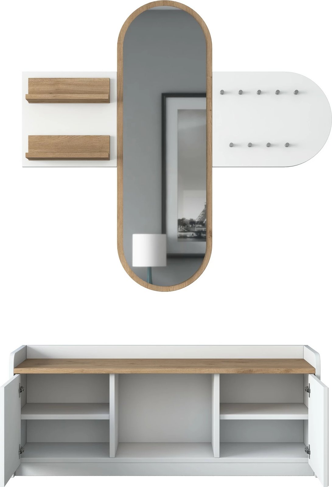 Stendë për korridor, ngjyrë e bardhë dhe arre, EE101-1983