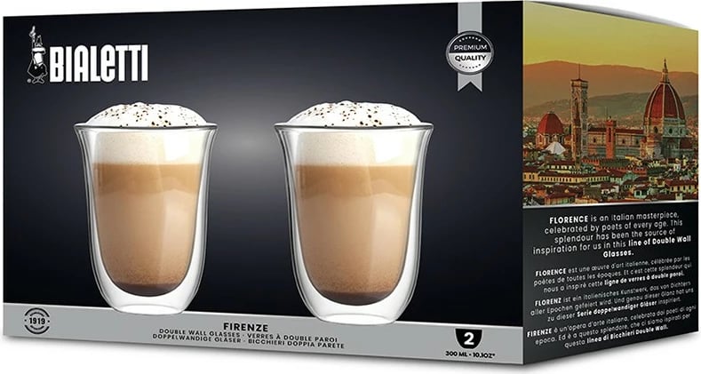 Set gotash Bialetti Firenze 2 copë, xham dypjesësh, 300ml, transparent