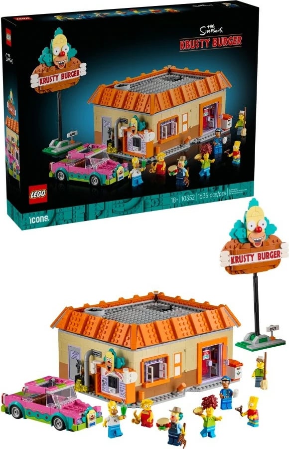Set ndërtimi LEGO Icons The Simpsons Krusty Burger 10352, 1635 pjesë, për të rritur