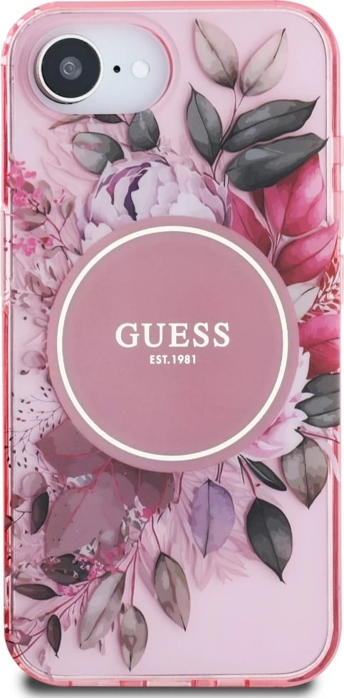 Mbështjellës Guess IML Flowers MagSafe për iPhone 16e, Rozë Mbështjellës Guess IML Flowers MagSafe për iPhone 16e, Rozë