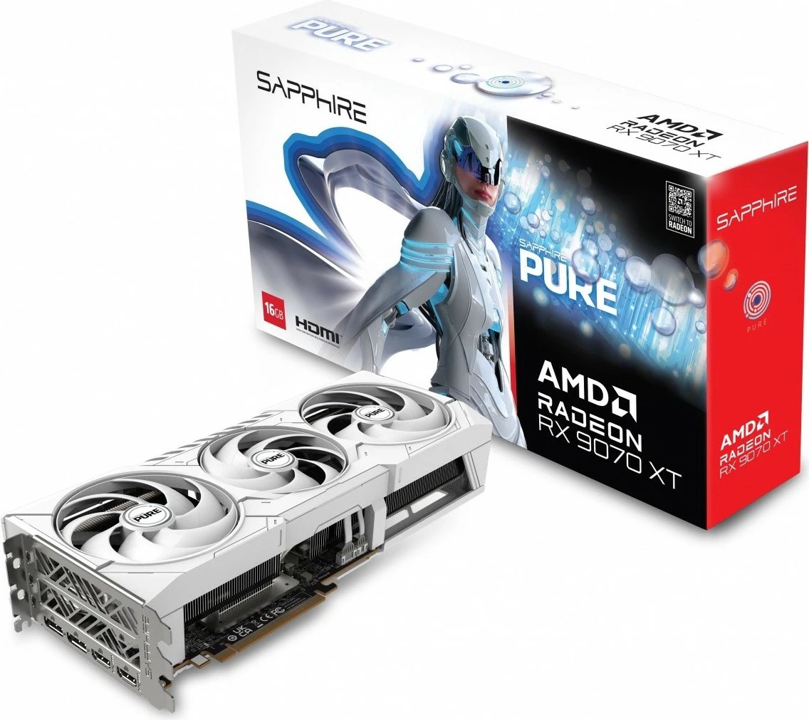 Kartelë grafike Sapphire Radeon RX 9070 XT PURE, 16GB GDDR6, 256-bit, e bardhë
