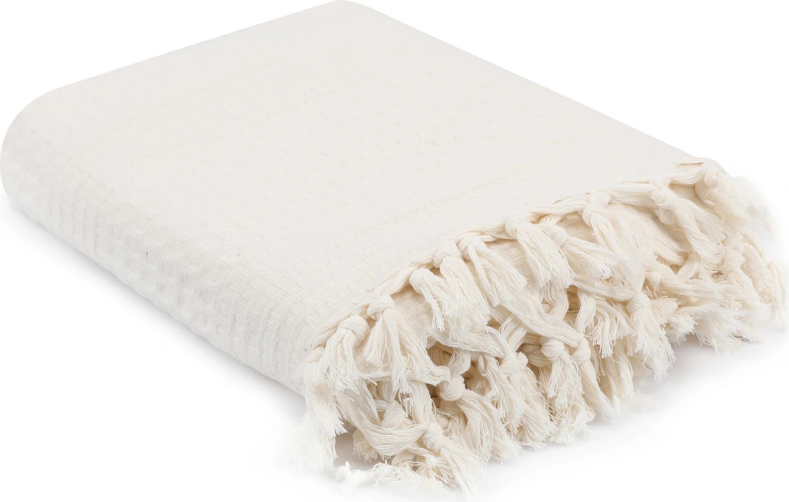 Çarçaf dopio pique, ngjyrë krem, 220x240cm, me thekë dore