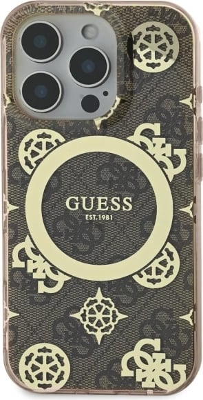 Mbështjellës Guess IML Peony On 4G Background MagSafe për iPhone 16 Pro Max, Kafe