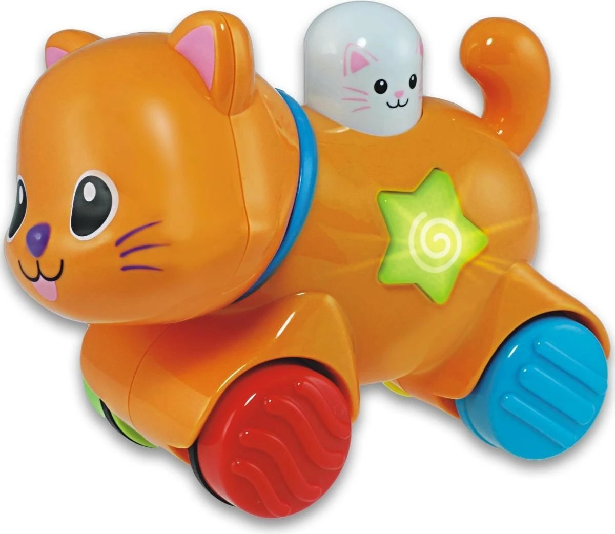 Lodër mace me rrota Smily Play Animals Press and Go Cat, portokalli