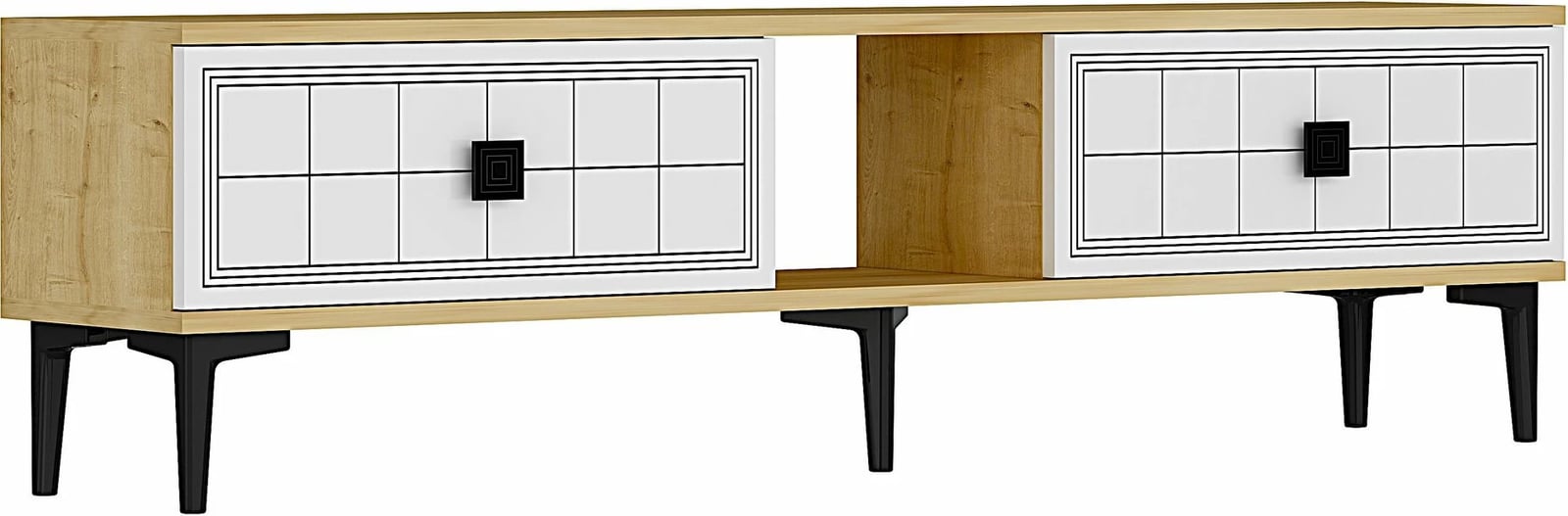 Komodë TV Skye Decor, Yuka 150, ngjyrë lis safir dhe e bardhë