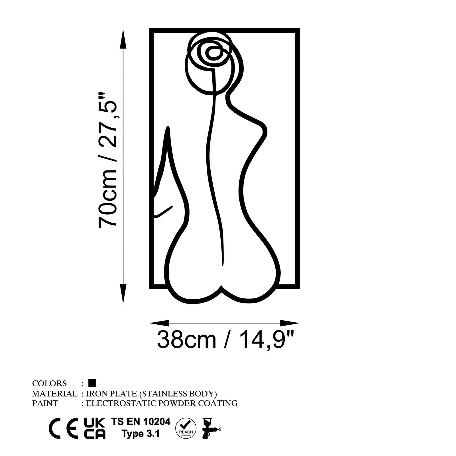 Aksesor dekorativ metalik për mur, siluetë trëndafili, Wallity, i zi, madhësia L