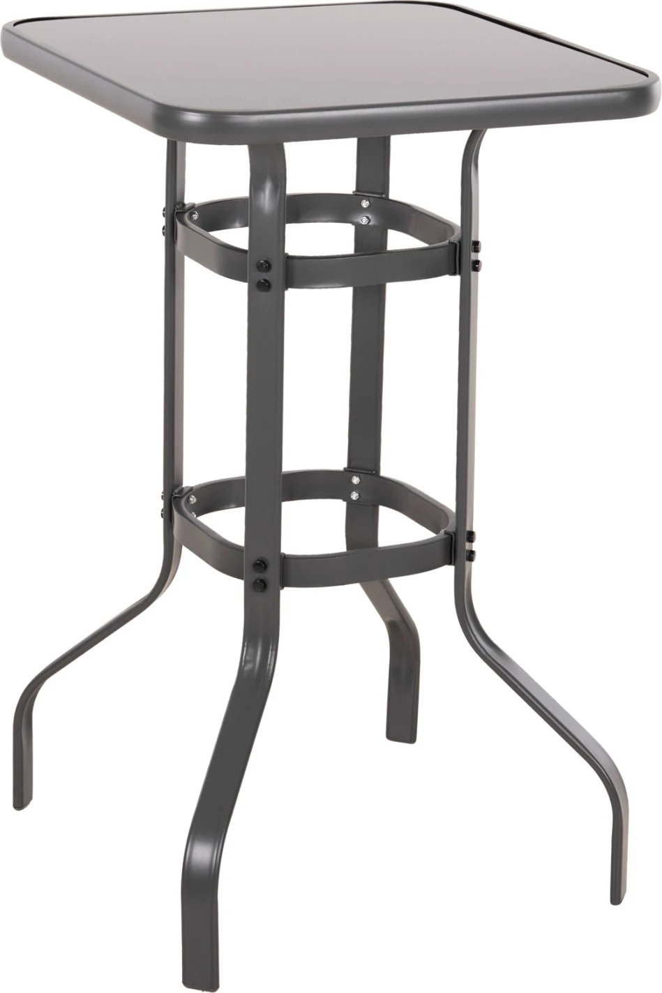 Tavolinë për bar FIGGY FH6066.01, ngjyrë gri metalike-xham i kalitur, 60x60x100H cm